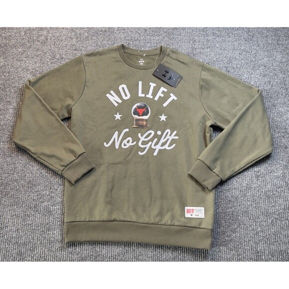 Under Armour Project Rock Men Sz M Red One No Lift No Gift Crew Neck Sweatshirt - Picture 2 of 10